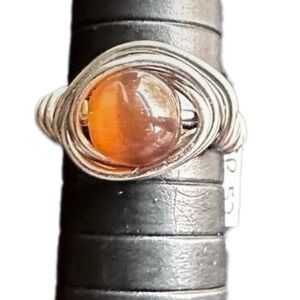 Orange glass Handmade ring wire wrap